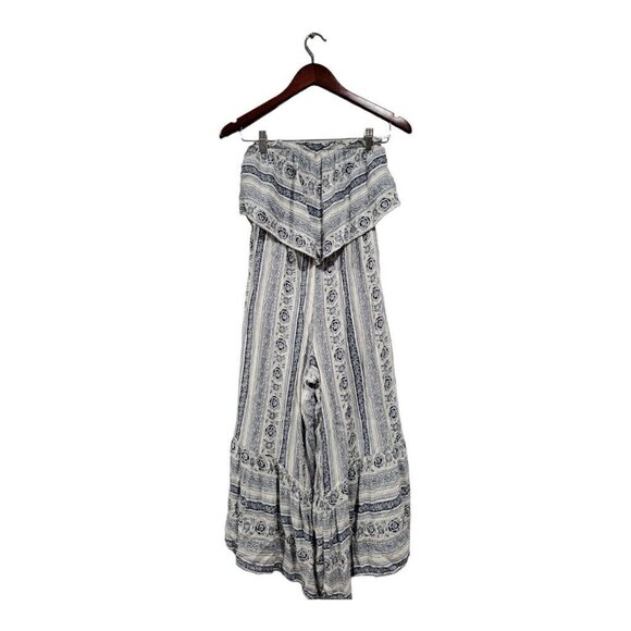 American Eagle Women Blue Cream Beachy Bohemian Strapless Jumpsuit Rompe… - Picture 1 of 12
